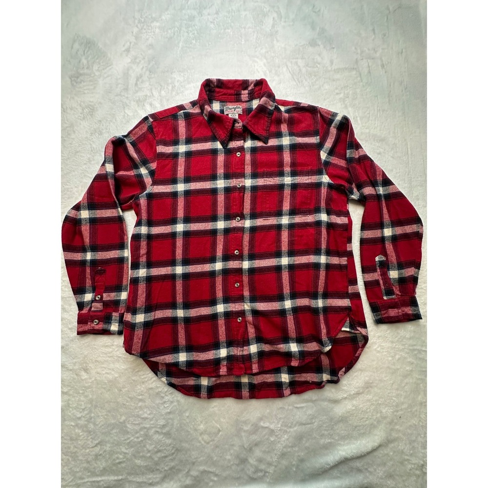 Wrangler Wrancher Mens Red Plaid Flannel Shirt Long Sleeve Cotton Size M -190